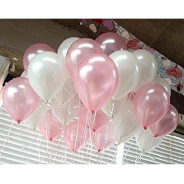 Pazarız 25 Adet Metalik Sedefli Pembe ve Beyaz Karışık Balon Helyumla Uçan Balon