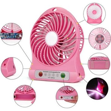 Pazarız Anycast 3 Kademeli Şarjlı Masaüstü USB Mini Taşınabilir Pembe Vantilatör