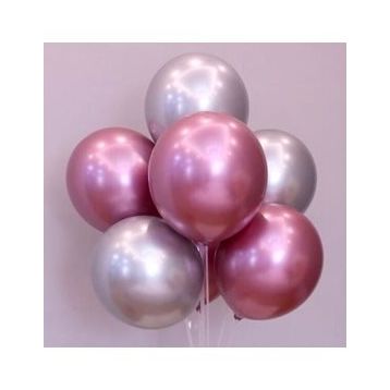 Pazarız Parti Balonu Krom Gümüş-Pembe 10 Adet Balon