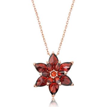 Peanelife 925 Ayar Rose Kırmızı Lotus Çiçeği Unisex Gümüş Kolye