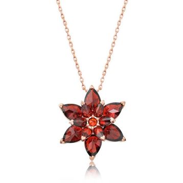 Peanelife 925 Ayar Rose Kırmızı Lotus Çiçeği Unisex Gümüş Kolye