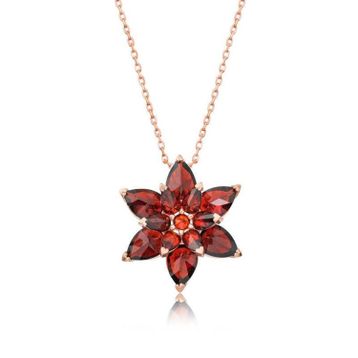 Peanelife 925 Ayar Rose Kırmızı Lotus Çiçeği Unisex Gümüş Kolye