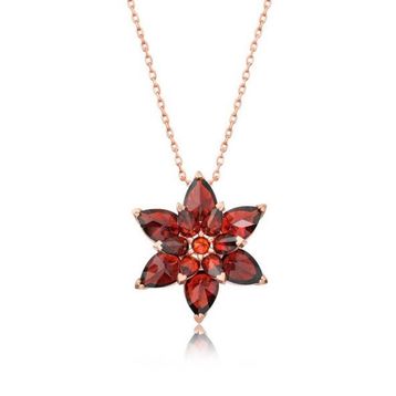 Peanelife 925 Ayar Rose Kırmızı Lotus Çiçeği Unisex Gümüş Kolye