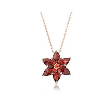 Peanelife 925 Ayar Rose Kırmızı Lotus Çiçeği Unisex Gümüş Kolye