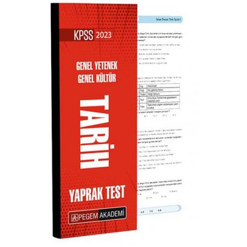 Pegem Akademi Yayıncılık 2023 Kpss Genel Yetenek Genel Kültür Tarih Yaprak Test