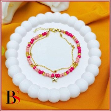Pembe Kum Boncuk Yıldız Kadın Halhal