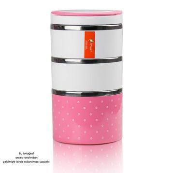 Penguen PNG-1303 Pembe 3 Katlı Yemek Termosu
