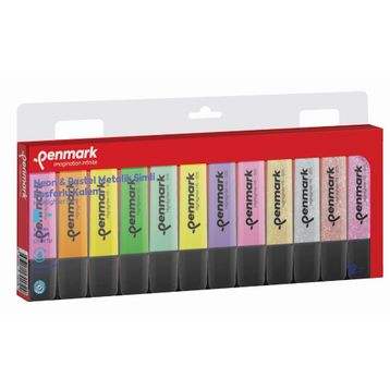 Penmark 12'li Karışık Renk 4 Neon + 4 Pastel + 4 Simli Fosforlu Kalem