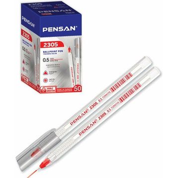 Pensan 2305 Üçgen Kırmızı 0.5 mm 50'li Tükenmez Kalem