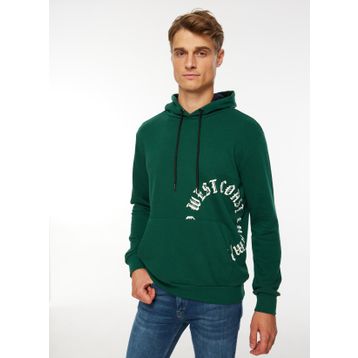 People By Fabrika SPBF3WM-SWT5018 Koyu Yeşil Kapüşon Yaka Baskılı Erkek Sweatshirt