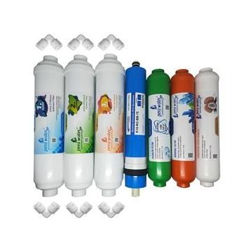 Pera Water Kapalı Kasa Su Arıtma Cihazlarına Uygun Global Water Solutions 75 Gpd İnline 7'li Mineral Alkali Filtre Seti ve Bağlantı Dirseği