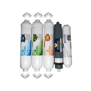 Pera Water Kapalı Kasa Su Arıtma Cihazlarına Uygun Platinium 80 Gpd İnline 5'li Filtre Seti ve Bağlantı Dirseği
