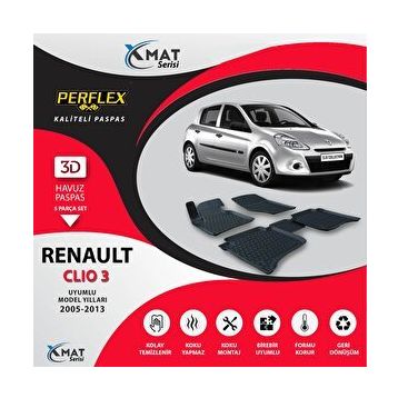 Perflex 3D Havuzlu X-Mat Clıo 3 2005-2013 Paspas