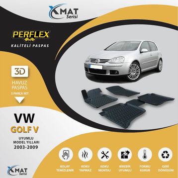 Perflex 3D Havuzlu X-Mat Golf 5 2003-2009 Paspas