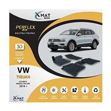 Perflex X-Mat Tiguan 2016+ Siyah 3D Havuzlu Paspas
