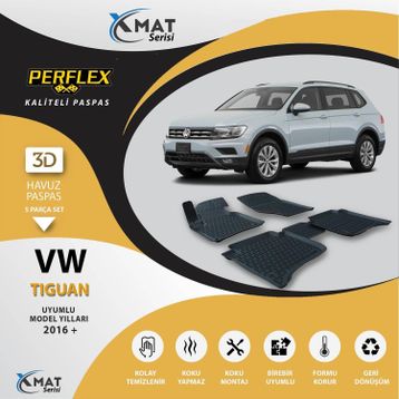 Perflex X-Mat Tiguan 2016+ Siyah 3D Havuzlu Paspas
