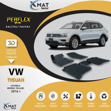Perflex X-Mat Tiguan 2016+ Siyah 3D Havuzlu Paspas