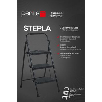 Perilla Stepla 3 Katlanır 3+1 Basamaklı Siyah Çelik Merdiven