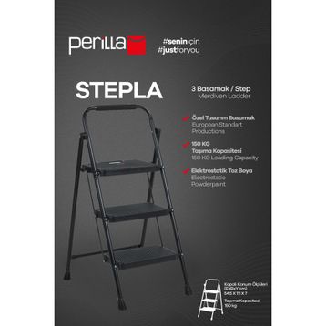 Perilla Stepla 3 Katlanır 3+1 Basamaklı Siyah Çelik Merdiven