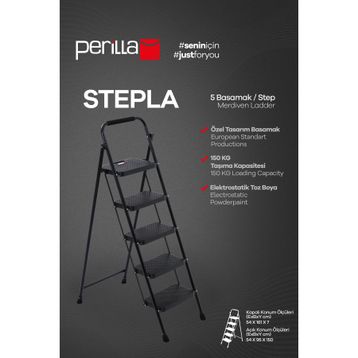 Perilla Stepla 5 Katlanır 5+1 Basamaklı Siyah Çelik Merdiven
