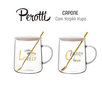 Perotti Beyaz Pretty Capone Kaşıklı Cam Kupa