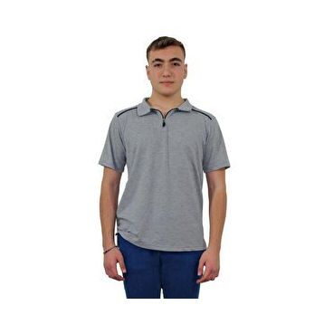 Persmont LT04Y Gri Fermuarlı Biyeli Lakost Tshirt