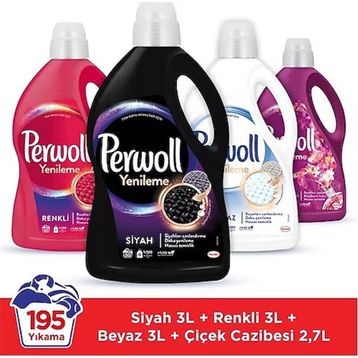 Perwoll Yenileme & Onarım Karma Renkler İçin Sıvı Deterjan 3x3 lt 50 Yıkama & Perwoll Çiçek Cazibesi 2.7 lt Deterjan