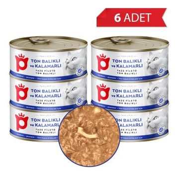 Petlebi Sos İçinde Fileto Taze Ton Balıklı ve Kalamarlı 6x70 gr Kedi Konservesi