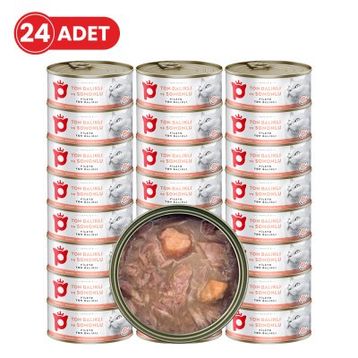 Petlebi Sos İçinde Fileto Taze Ton Balıklı ve Somonlu 24x70 gr Kedi Konservesi
