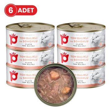 Petlebi Sos İçinde Fileto Taze Ton Balıklı ve Somonlu 6x70 gr Kedi Konservesi