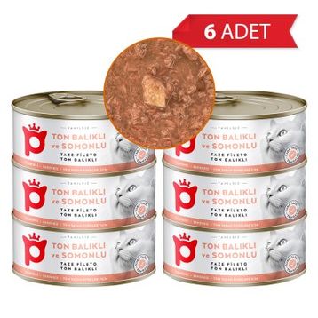 Petlebi Sos İçinde Fileto Taze Ton Balıklı ve Somonlu 6x70 gr Kedi Konservesi