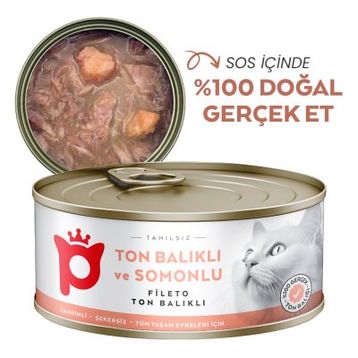 Petlebi Sos İçinde Fileto Taze Ton Balıklı ve Somonlu 70 gr Kedi Konservesi