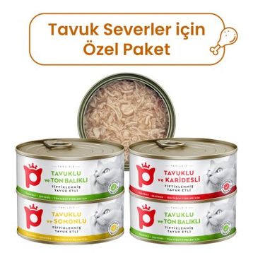 Petlebi Sos İçinde Tiftiklenmiş Etli Özel Tavuk Serisi Karışık Çeşitli 4x70 gr Kedi Konservesi