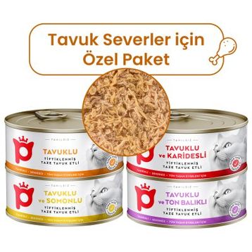 Petlebi Sos İçinde Tiftiklenmiş Etli Özel Tavuk Serisi Karışık Çeşitli 4x70 gr Kedi Konservesi