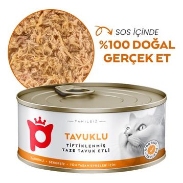 Petlebi Sos İçinde Tiftiklenmiş Taze Tavuk Etli 70 gr Kedi Konservesi
