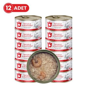 Petlebi Sos İçinde Tiftiklenmiş Taze Tavuk Etli ve Karidesli 12x70 gr Kedi Konservesi