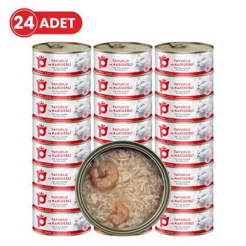 Petlebi Sos İçinde Tiftiklenmiş Taze Tavuk Etli ve Karidesli 24x70 gr Kedi Konservesi