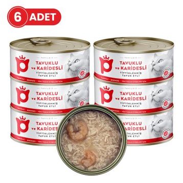 Petlebi Sos İçinde Tiftiklenmiş Taze Tavuk Etli ve Karidesli 6x70 gr Kedi Konservesi