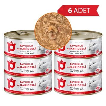 Petlebi Sos İçinde Tiftiklenmiş Taze Tavuk Etli ve Karidesli 6x70 gr Kedi Konservesi