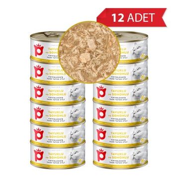 Petlebi Sos İçinde Tiftiklenmiş Taze Tavuk Etli ve Somonlu 12x70 gr Kedi Konservesi