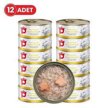 Petlebi Sos İçinde Tiftiklenmiş Taze Tavuk Etli ve Somonlu 12x70 gr Kedi Konservesi