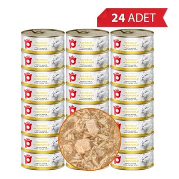 Petlebi Sos İçinde Tiftiklenmiş Taze Tavuk Etli ve Somonlu 24x70 gr Kedi Konservesi