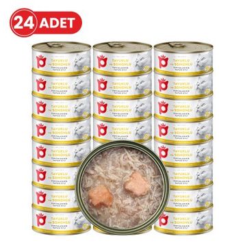 Petlebi Sos İçinde Tiftiklenmiş Taze Tavuk Etli ve Somonlu 24x70 gr Kedi Konservesi