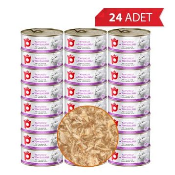 Petlebi Sos İçinde Tiftiklenmiş Taze Tavuk Etli ve Ton Balıklı 24x70 gr Kedi Konservesi