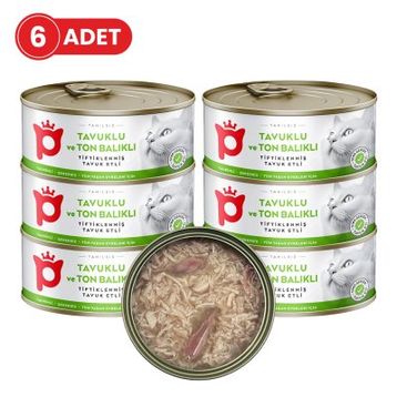 Petlebi Sos İçinde Tiftiklenmiş Taze Tavuk Etli ve Ton Balıklı 6x70 gr Kedi Konservesi