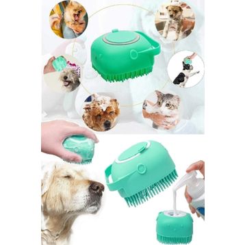Petzz Yeşil 8.4x6x8.4 cm Hazneli Silikon Kedi ve Köpek Banyo Şampuan Fırçası