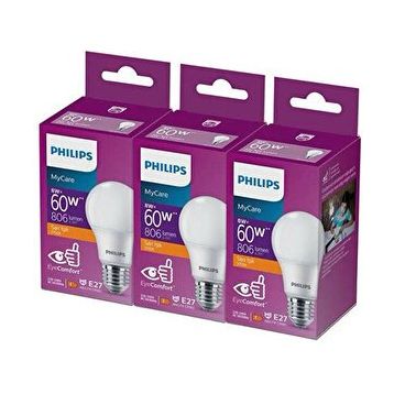 Philips 2700K Sarı Işık 8-6W 3'lü Led Ampul