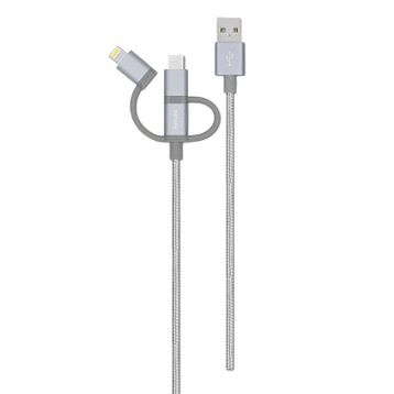 Philips DLC2608SR Beyaz 3'ü 1 Arada Örgü Şarj ve Data Kablosu