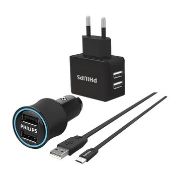 Philips DLP2553EM Siyah Micro USB 2'li Seyahat ve Araç Şarjı