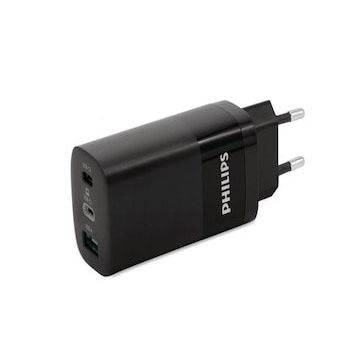 Philips DLP2681 12 2 Type-C 1 USB-A 65W Duvar Siyah Şarj Adaptörü